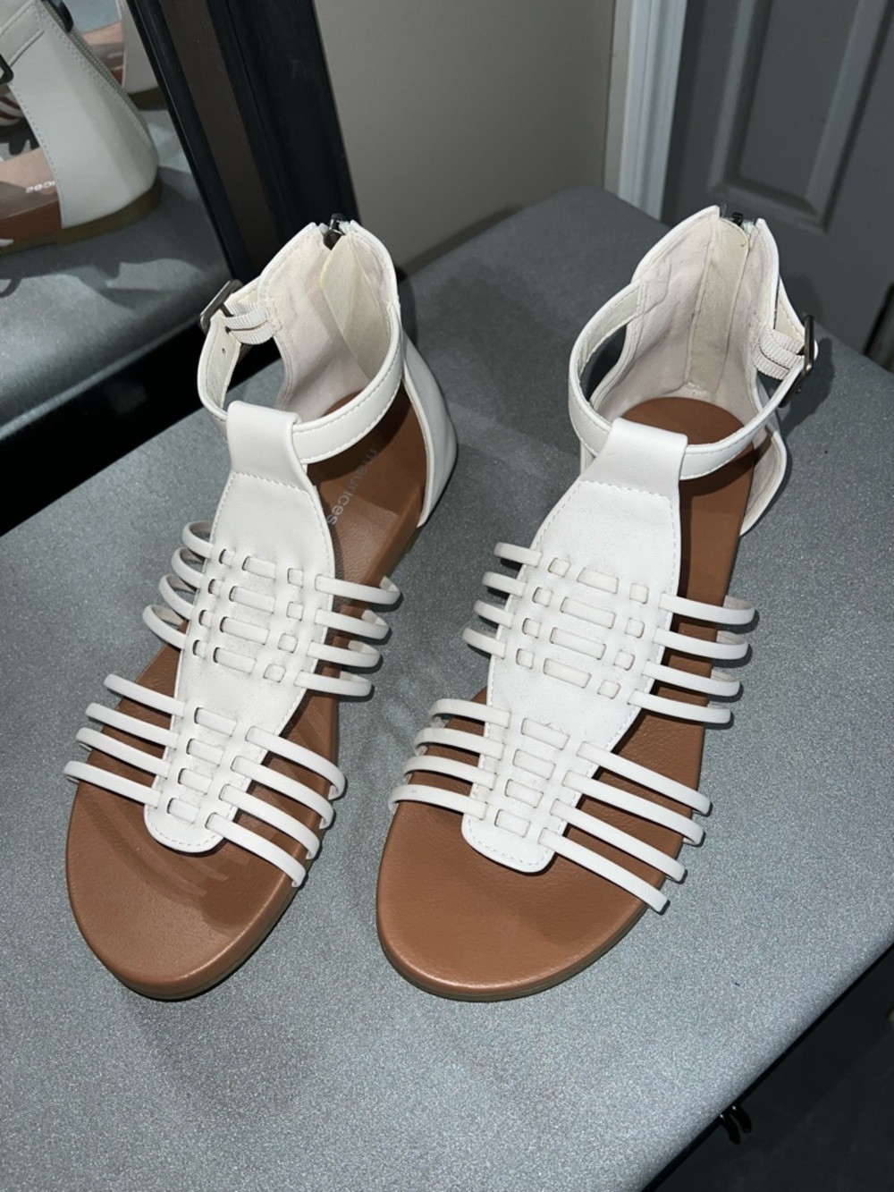 Women’s White Strappy Heel-Zip Sandals